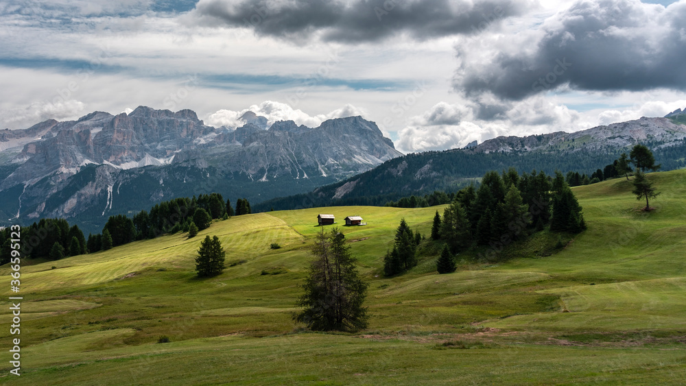Wonderful panorama with a view towards Lagazuoi and Tofane, Alta Badia Dolomites, Italy