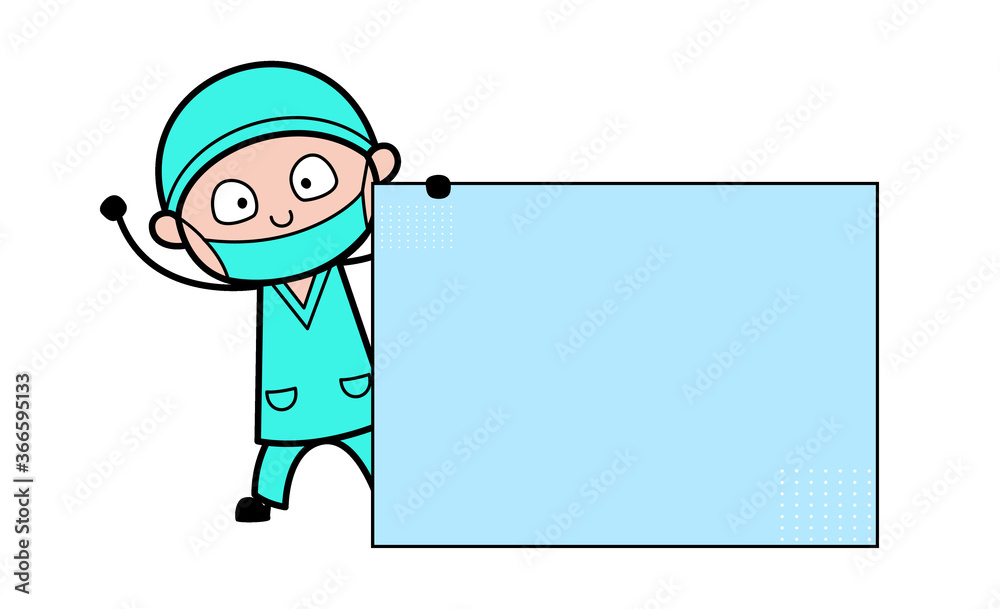 Cartoon Surgeon with Blank Banner