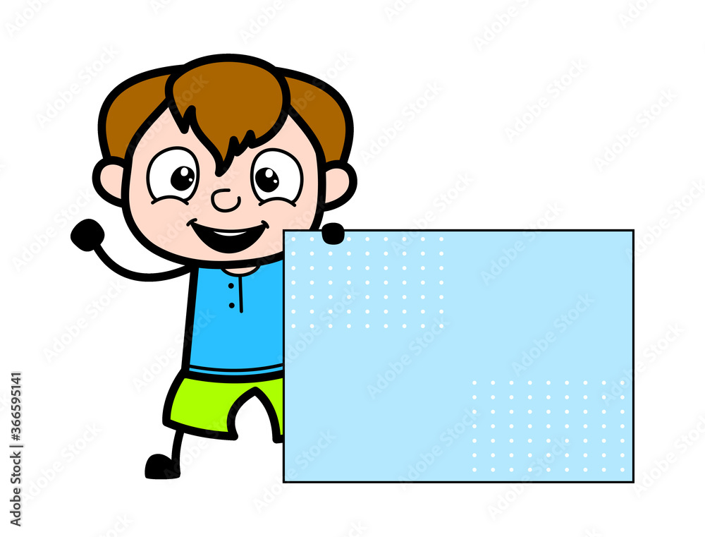 Cartoon Teen Boy with Blank Banner