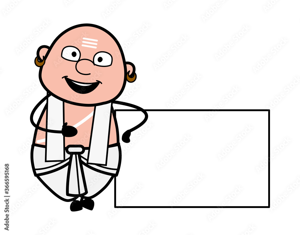 Cartoon South Indian Pandit with Empty Banner Cartoon South Indian Pandit with Empty Banner