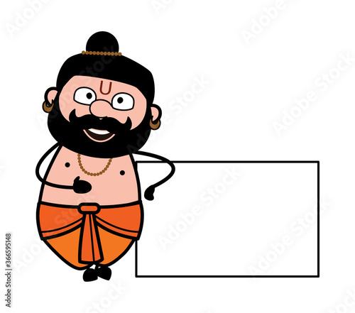 Cartoon Pandit with Empty Banner