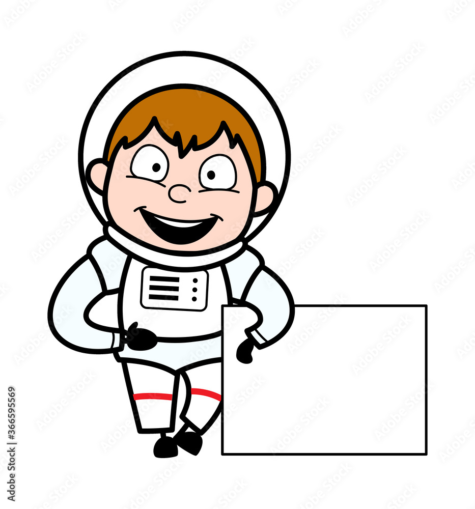 Cartoon Astronaut with Empty Banner