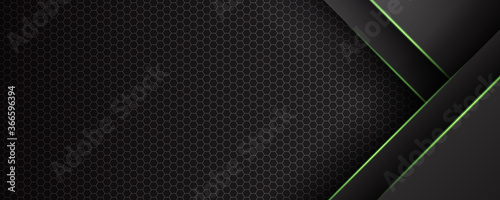 Abstract dark gray hexagon mesh in green triangle green line design modern futuristic background vector illustration for wide banner templates