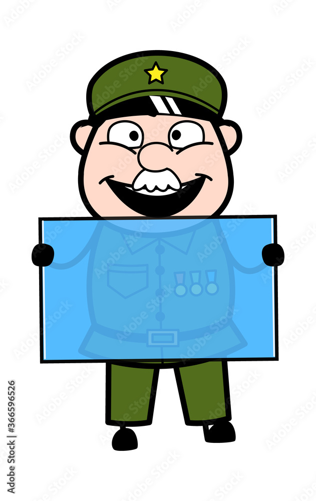 Cartoon Military Man holding a glass banner