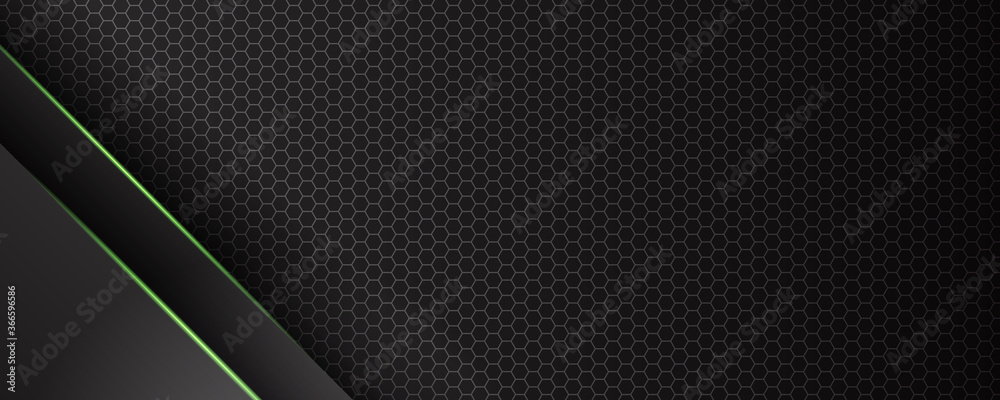 Dark green black tech metal abstract background for wide banner
