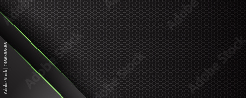 Dark green black tech metal abstract background for wide banner