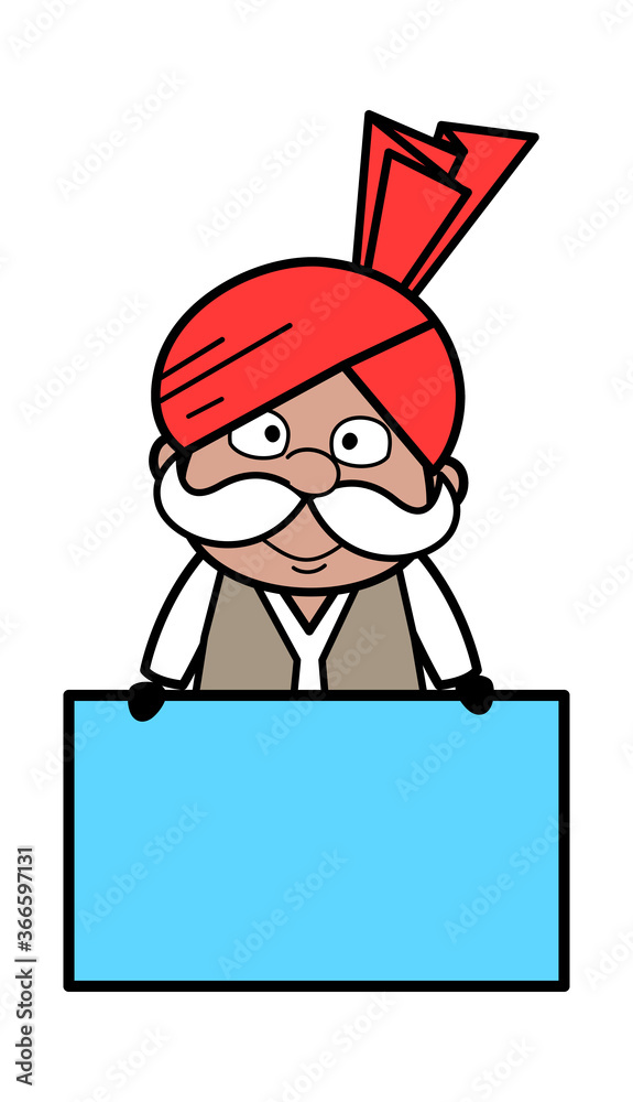 Cartoon Haryanvi Old Man Showing Blank Board