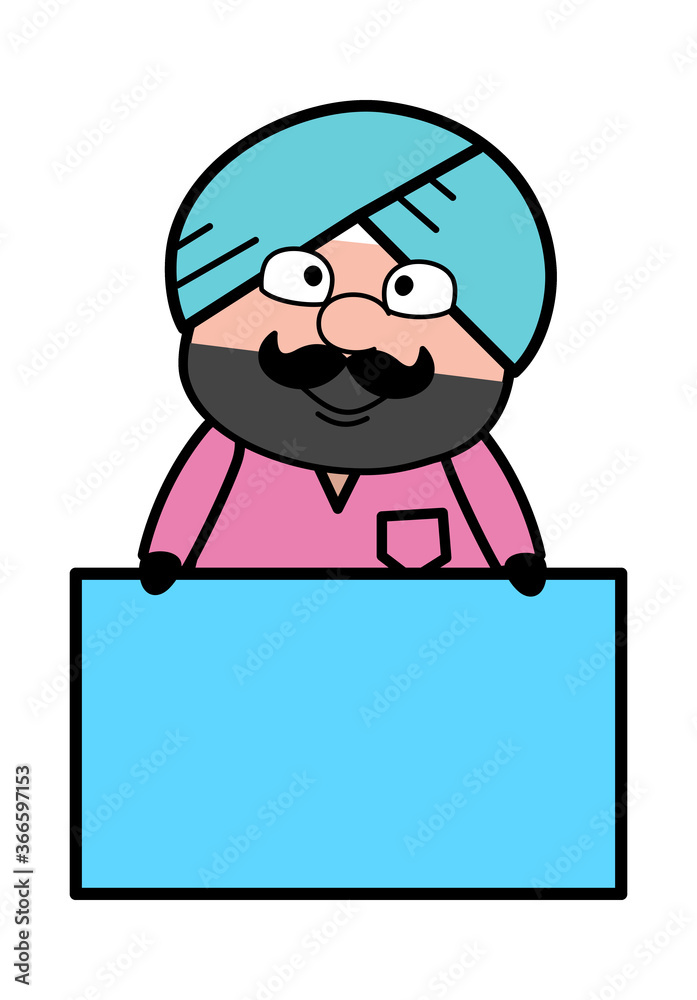 Cartoon Cute Sardar Showing Blank Board