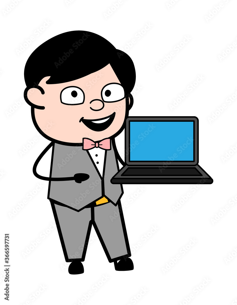 Cartoon Groom presentation on Laptop