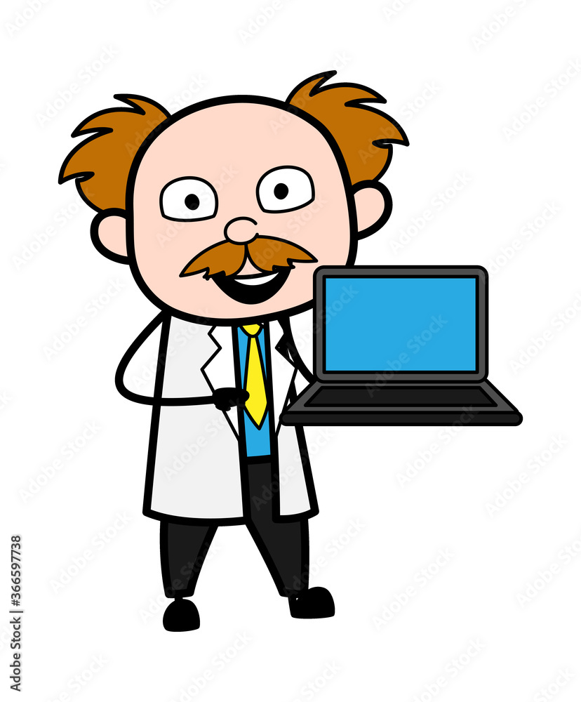 Cartoon Scientist presentation on Laptop Cartoon Scientist presentation on Laptop