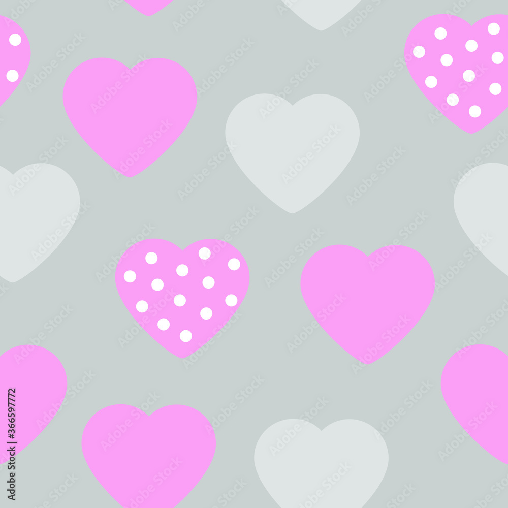 Pattern with pink hearts on a gray background