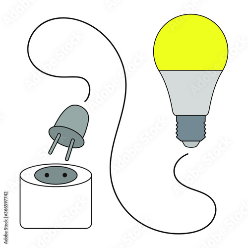 Light bulb, wire, plug and socket