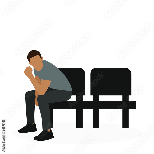 Male character sits on a chair on a white background