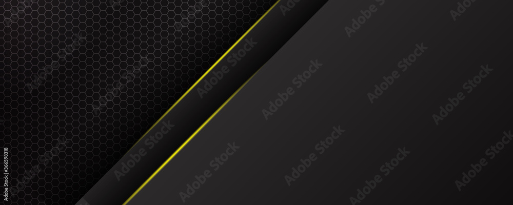 Modern simple yellow light stripes on metal black banner background Modern simple yellow light stripes on metal black banner background