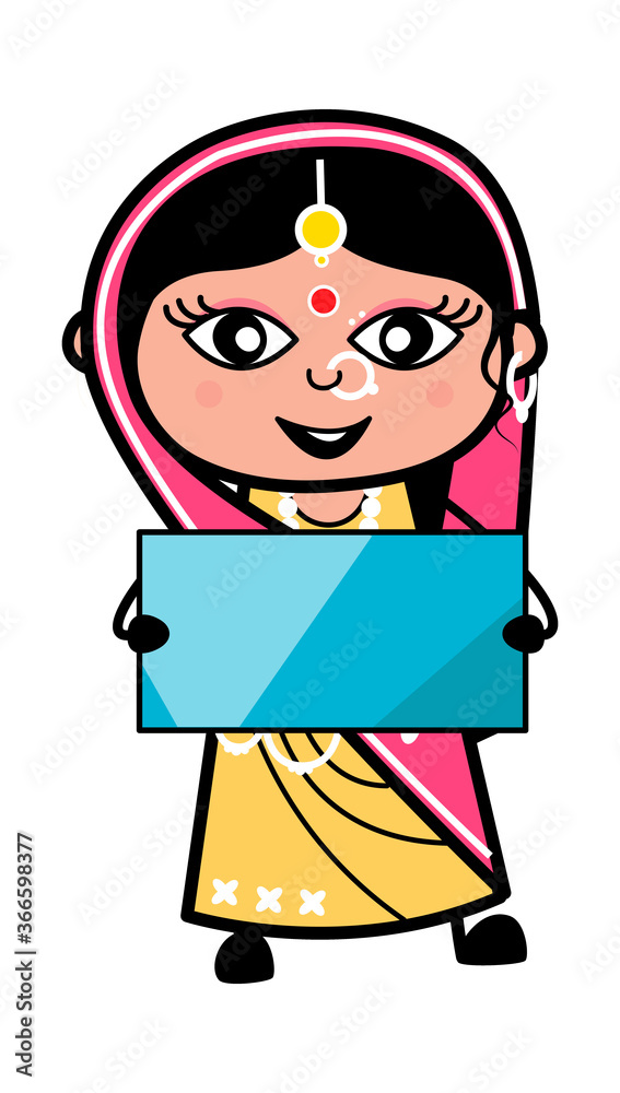 Cartoon Indian Woman holding a shiny banner Cartoon Indian Woman holding a shiny banner