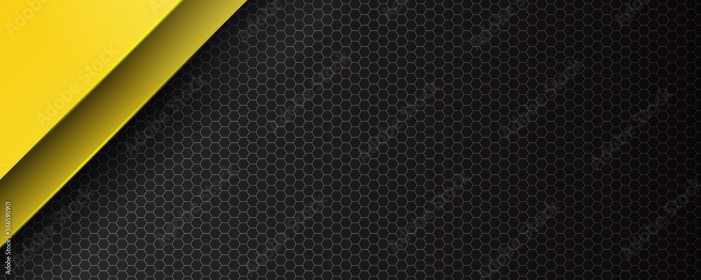 Futuristic perforated technology abstract background with yellow neon ...