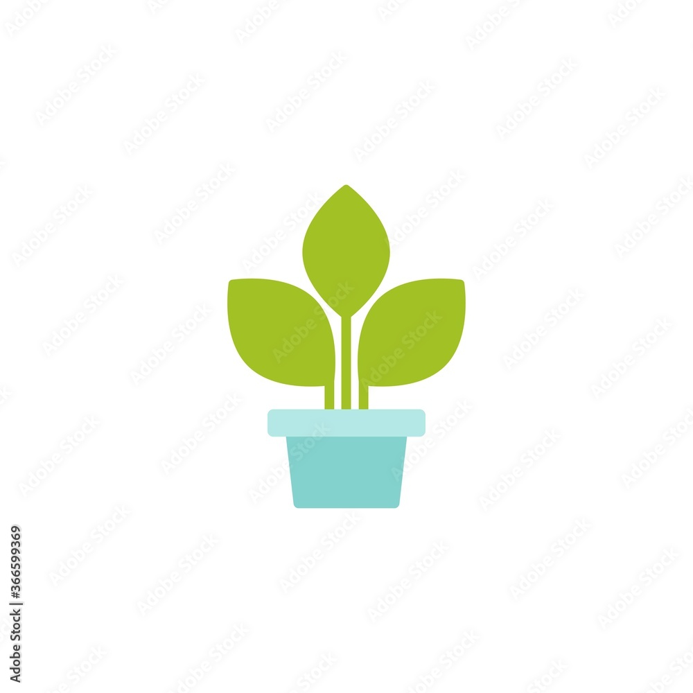 Three green sprouts, sprigs, raw in blue pot. Icon Isolated on white. Three green sprouts, sprigs, raw in blue pot. Icon Isolated on white.