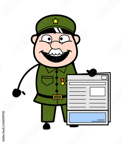 Cartoon Military Man holding a newspaper