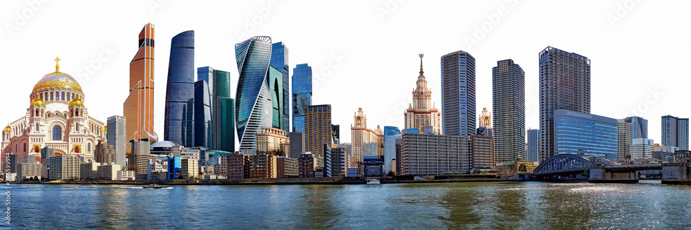 Naklejka premium Skyscrapers from Moscow and Tokyo isolated on white background