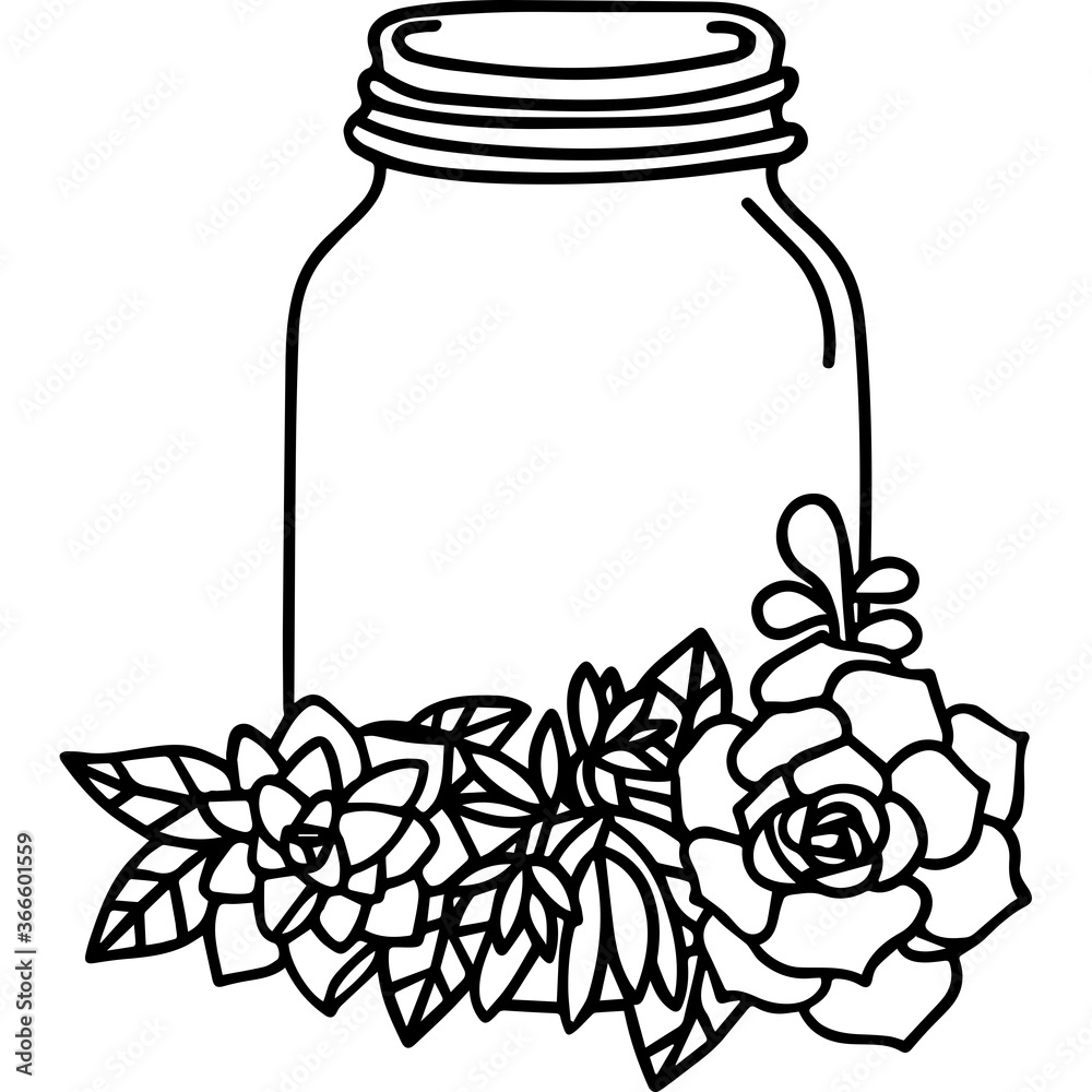Succulent Mason Jar Silhouette Vector Stock Vector | Adobe Stock