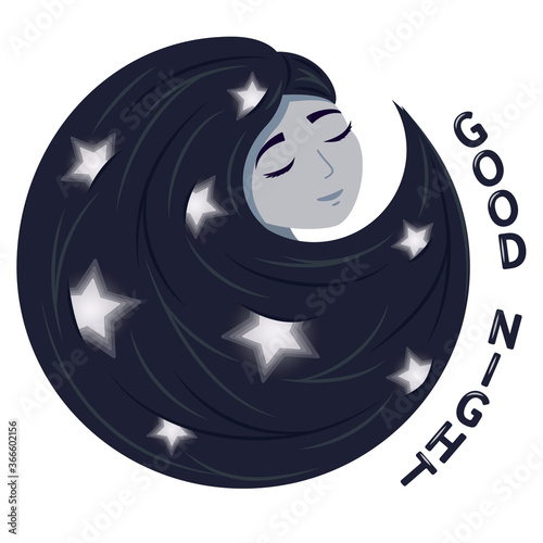 Portrait of a night girl in blue shades with the inscription good night.