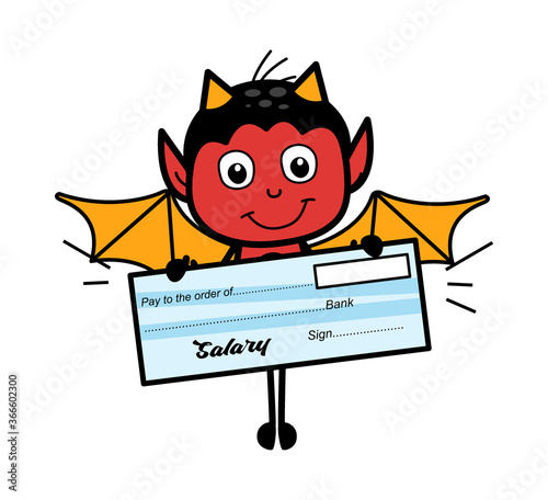 Cartoon Devil holding paycheck