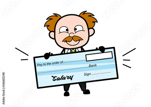 Cartoon Scientist holding paycheck