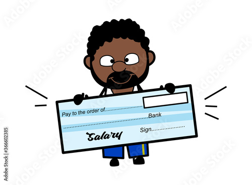 Cartoon African American Man holding paycheck