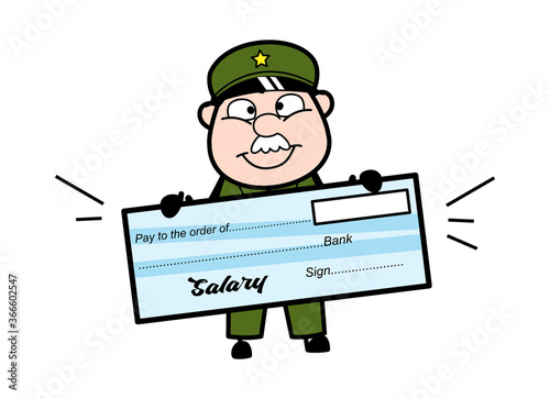 Cartoon Military Man holding paycheck