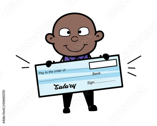 Cartoon Cartoon Bald Black holding paycheck