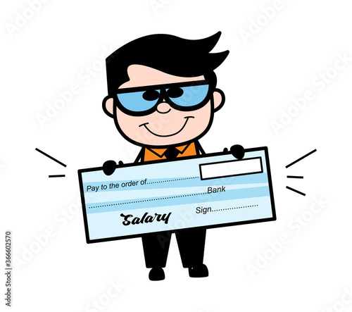 Cartoon Businessman holding paycheck
