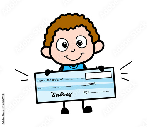Cartoon Kid holding paycheck