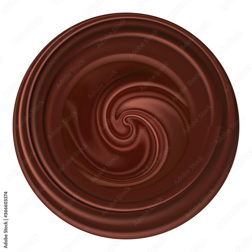 Chocolate wave emblem, logo or icon. Round shape sign with swirly wave, dark brown chocolate texture, realistic color flowing effect. Vector illustration Chocolate wave emblem, logo or icon. Round shape sign with swirly wave, dark brown chocolate texture, realistic color flowing effect. Vector illustration