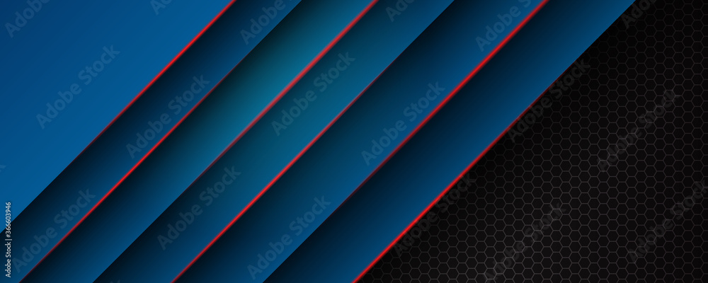 Fototapeta premium Modern blue red black metal wide banner background for presentation design