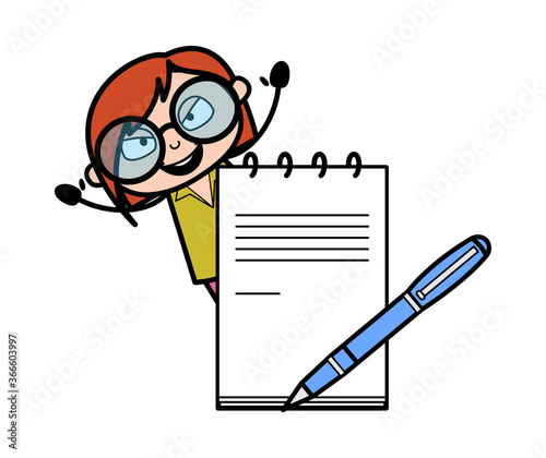 Cartoon Teacher with diary and pen