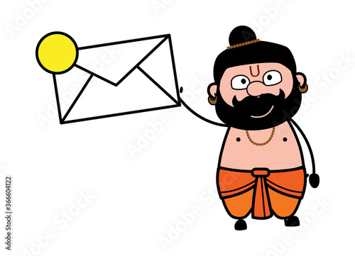 Cartoon Pandit holding Envelope