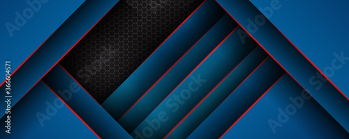 Grunge tech material blue and red black metal wide banner background