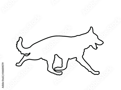 German Shepherd running dog vector line contour silhouette isolated on white. Man's best friend. Lovely pet. Dog show exhibition. Finder detect explosives and drugs. Rescue finding dog.