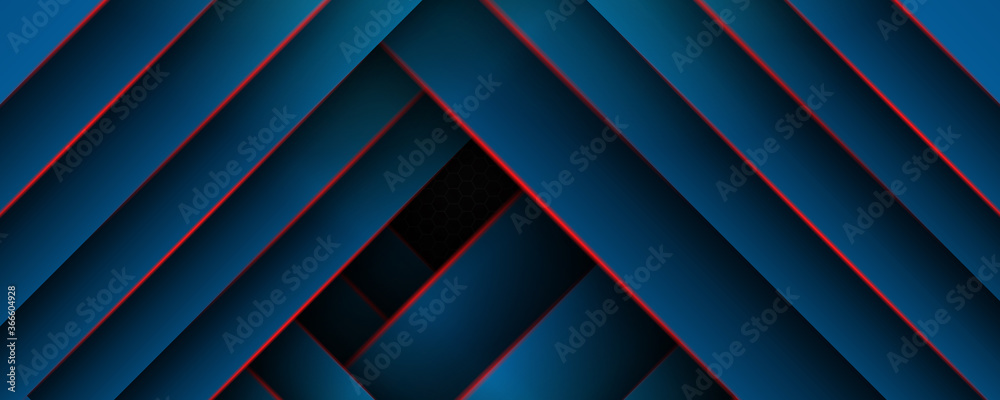 Fototapeta premium Modern blue red black metal wide banner background for presentation design
