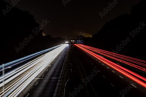 highway in the dark, headlight lights
