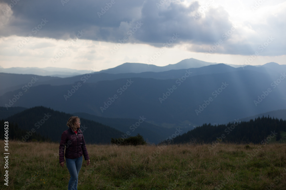 girl climbed to the top in the carpathian mountains girl climbed to the top in the carpathian mountains