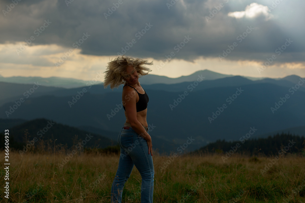 happy girl in the carpathian mountains