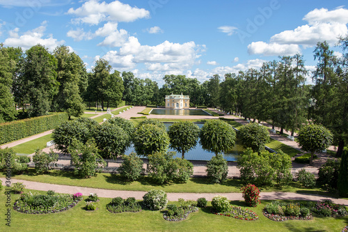 Russia, St. Petersburg, July 10, 2020, Ekaterininsky Park. In the photo there is a cold bath, a panoramic view from the Cameron Gallery in the city of Pushkin without people during the isolation 