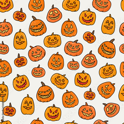 cute seamless pattern with Halloween pumpkins on white background. Good for packaging, wrapping paper, textile prints, wallpaper, scrapbooking, etc. 