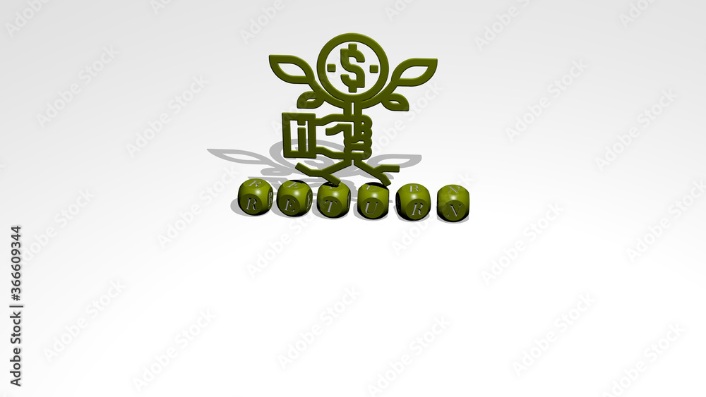 3D representation of RETURN with icon on the wall and text arranged by metallic cubic letters on a mirror floor for concept meaning and slideshow presentation. illustration and business 3D representation of RETURN with icon on the wall and text arranged by metallic cubic letters on a mirror floor for concept meaning and slideshow presentation. illustration and business