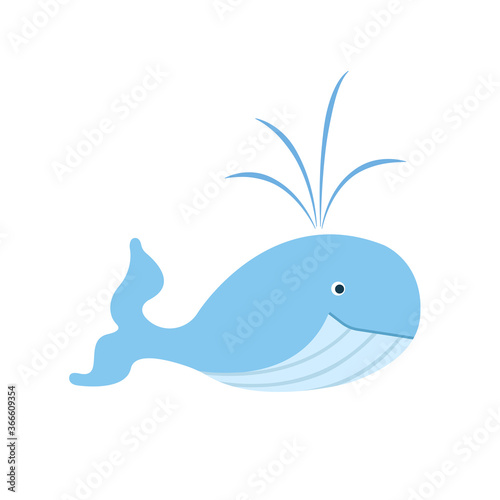 Vector whale illustration in flat cartoon style