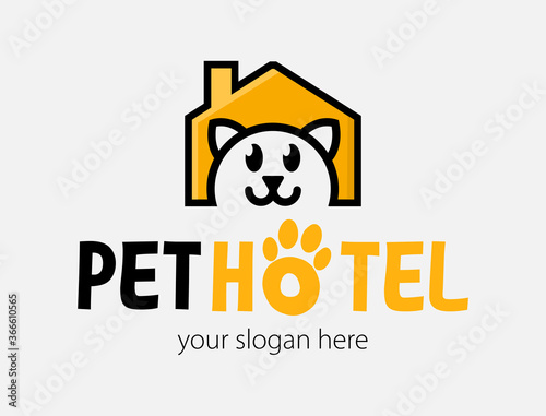 Animal hotel funny logo design template. Hotel and Indoor Pets Run. The Animal Lodge sign.