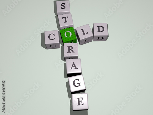 cold storage combined by dice letters and color crossing for the related meanings of the concept. background and winter photo