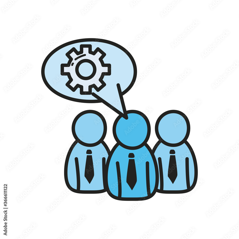 Businessmen avatars with gear bubble line and fill style icon vector design Businessmen avatars with gear bubble line and fill style icon vector design