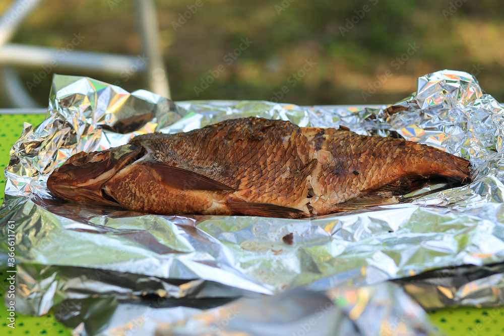 Fish bream cooked hot smoked in nature